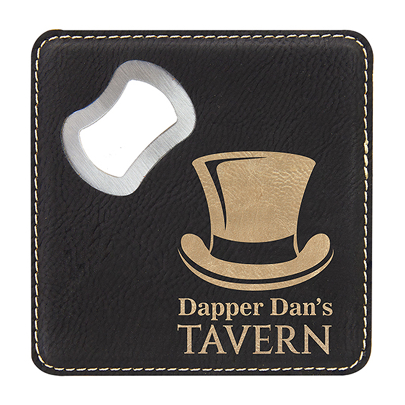 Firkantet, laserbar læderet flaskeåbner Coaster