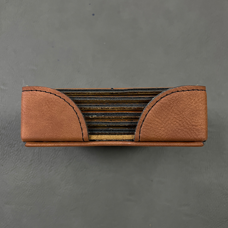 4' x 4' firkantede læderbrikker 6-coaster sæt med holder