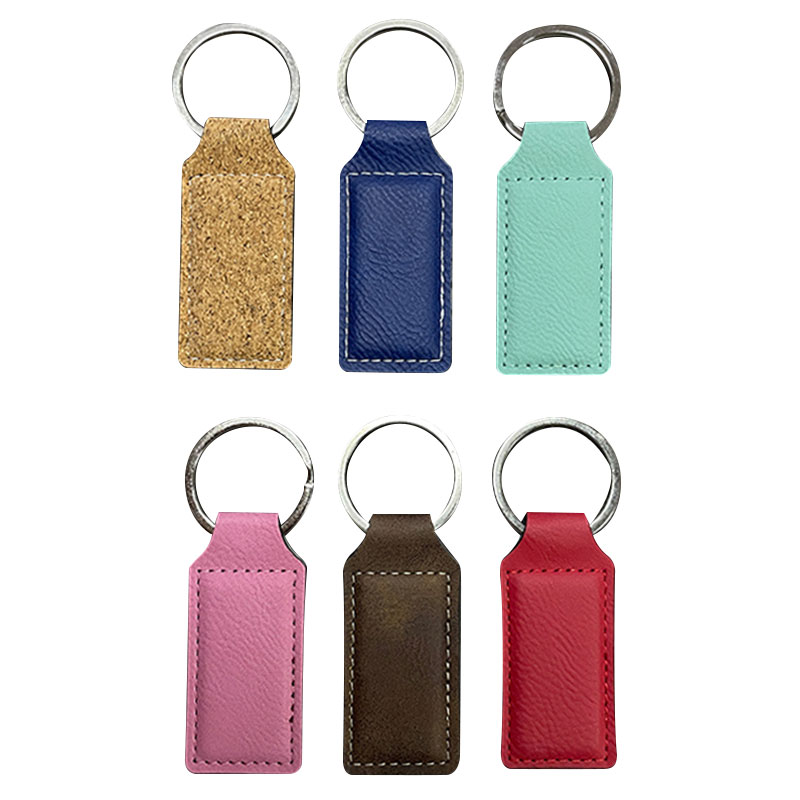 Laserable Leatherette Rectangle Keychains with Oiled Edge