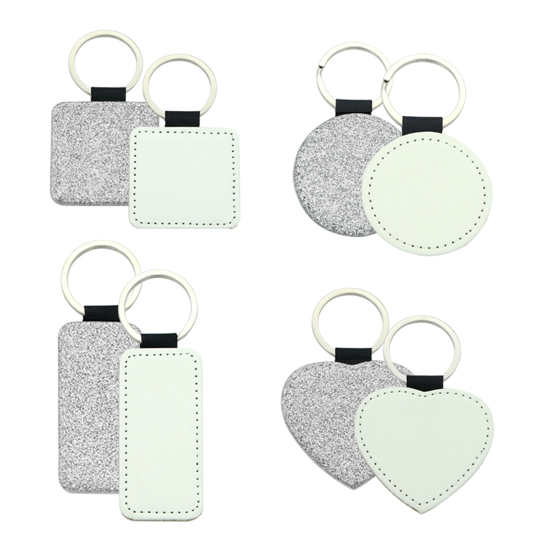 Sublimation glitrende læder rund nøglering - enkeltsidet tryk Sublimation glitrende læder rund nøglering - enkeltsidet tryk