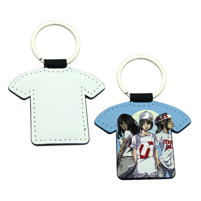 Sublimation PU læder T-shirt form nøglering - dobbeltsidet tryk